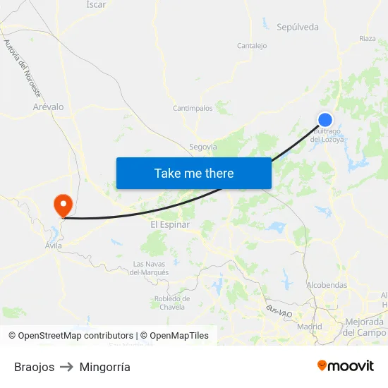 Braojos to Mingorría map