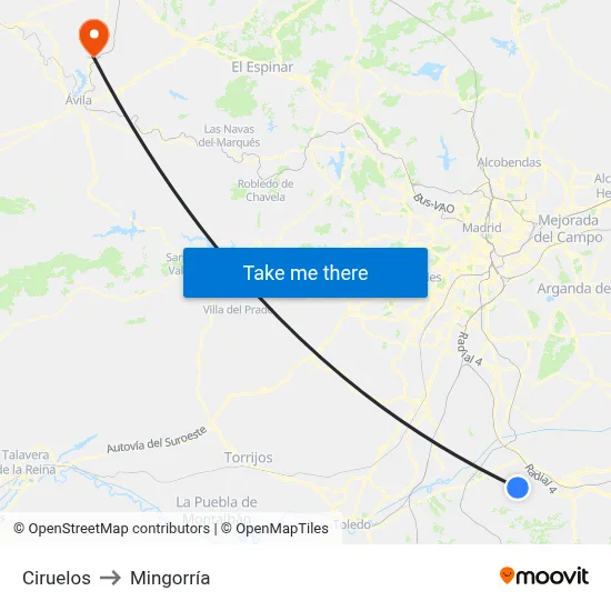 Ciruelos to Mingorría map