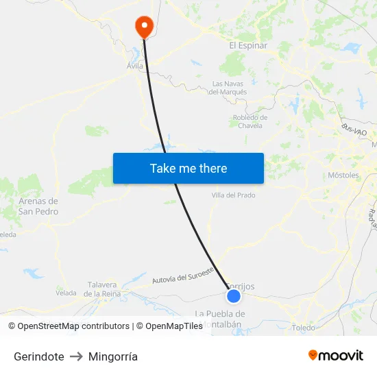 Gerindote to Mingorría map