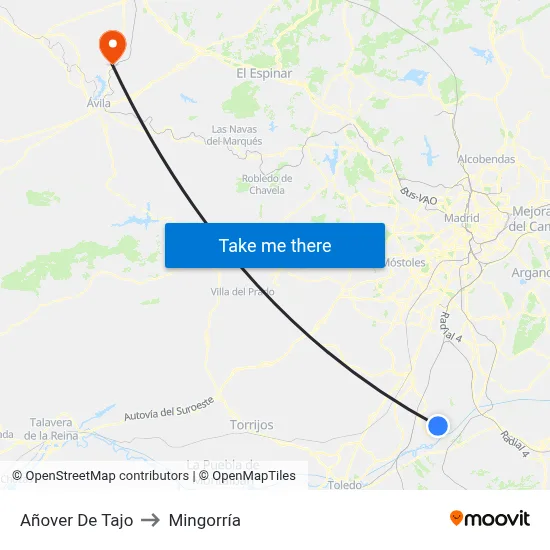 Añover De Tajo to Mingorría map