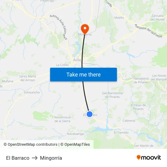 El Barraco to Mingorría map