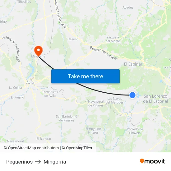 Peguerinos to Mingorría map
