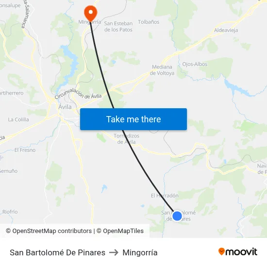 San Bartolomé De Pinares to Mingorría map