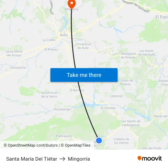 Santa María Del Tiétar to Mingorría map