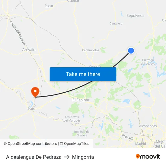Aldealengua De Pedraza to Mingorría map