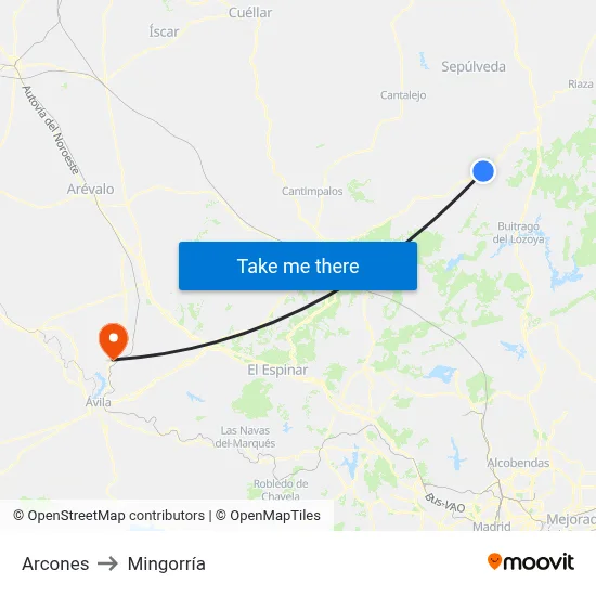 Arcones to Mingorría map