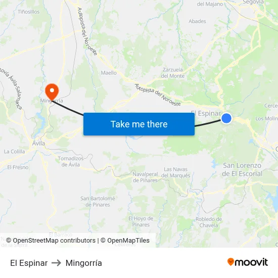 El Espinar to Mingorría map