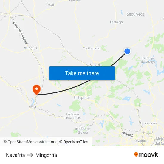 Navafría to Mingorría map
