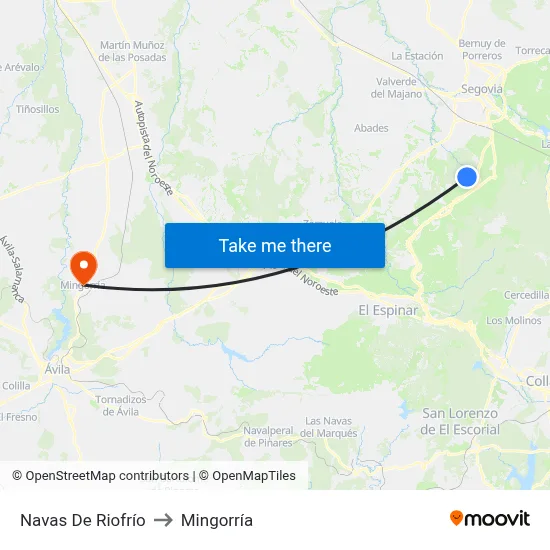 Navas De Riofrío to Mingorría map
