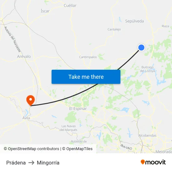 Prádena to Mingorría map