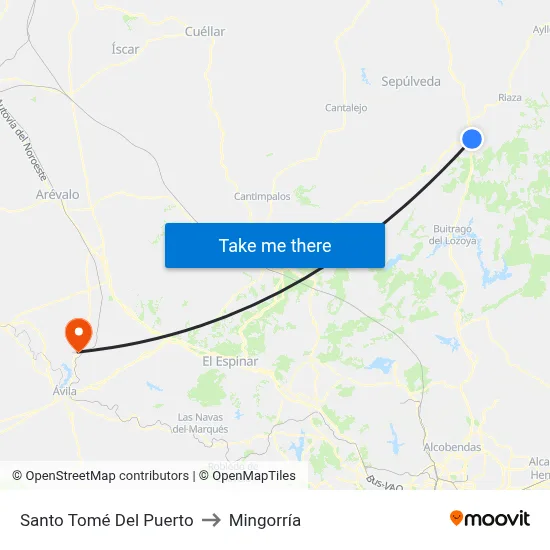 Santo Tomé Del Puerto to Mingorría map