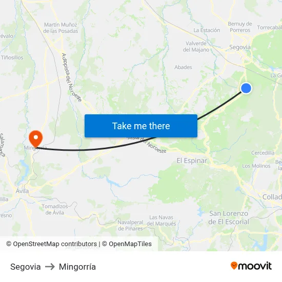 Segovia to Mingorría map