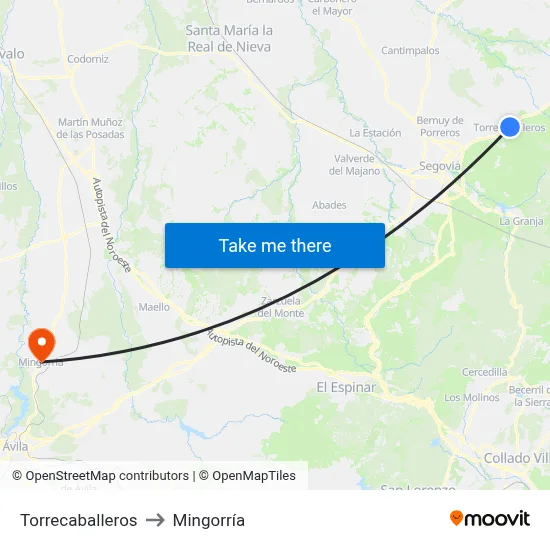 Torrecaballeros to Mingorría map