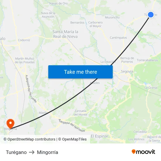 Turégano to Mingorría map