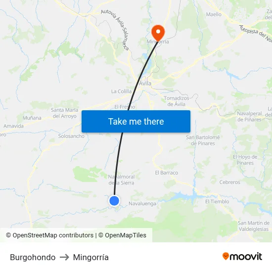 Burgohondo to Mingorría map