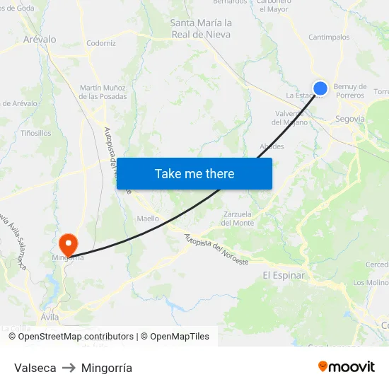 Valseca to Mingorría map