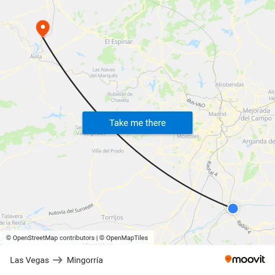 Las Vegas to Mingorría map