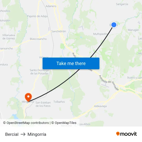 Bercial to Mingorría map