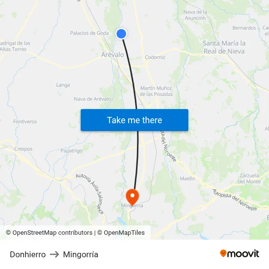 Donhierro to Mingorría map