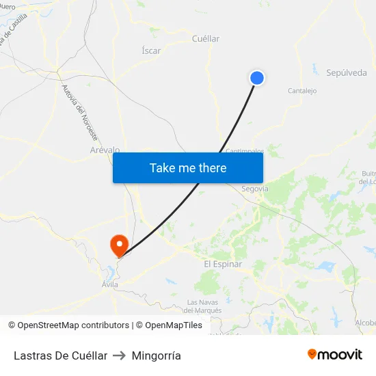 Lastras De Cuéllar to Mingorría map