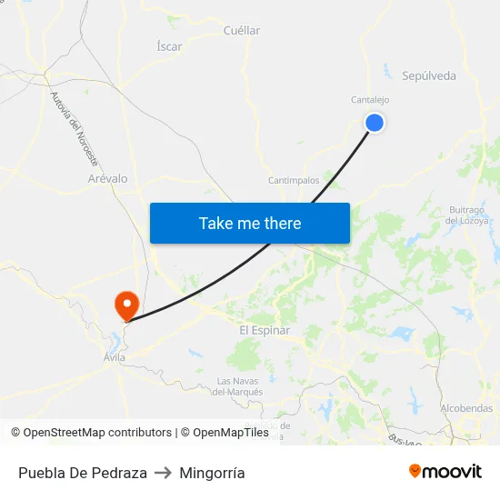 Puebla De Pedraza to Mingorría map