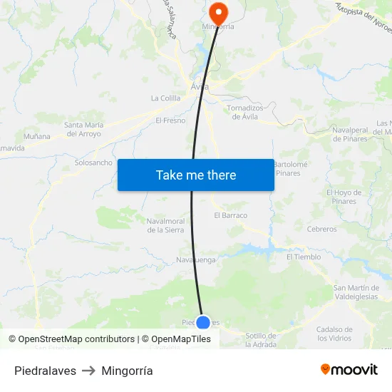 Piedralaves to Mingorría map