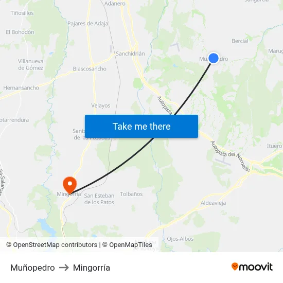 Muñopedro to Mingorría map