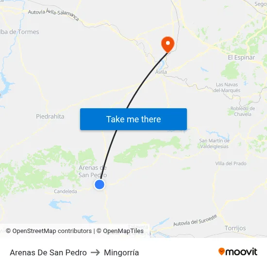 Arenas De San Pedro to Mingorría map