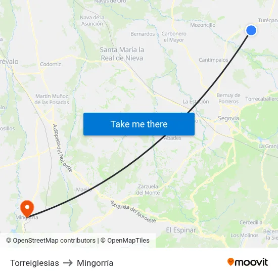 Torreiglesias to Mingorría map