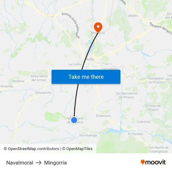 Navalmoral to Mingorría map
