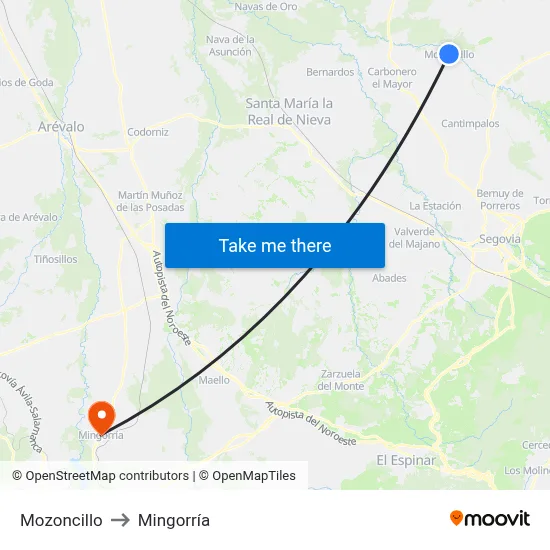 Mozoncillo to Mingorría map