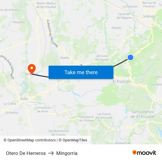 Otero De Herreros to Mingorría map