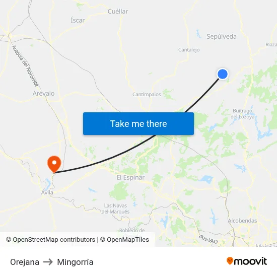 Orejana to Mingorría map