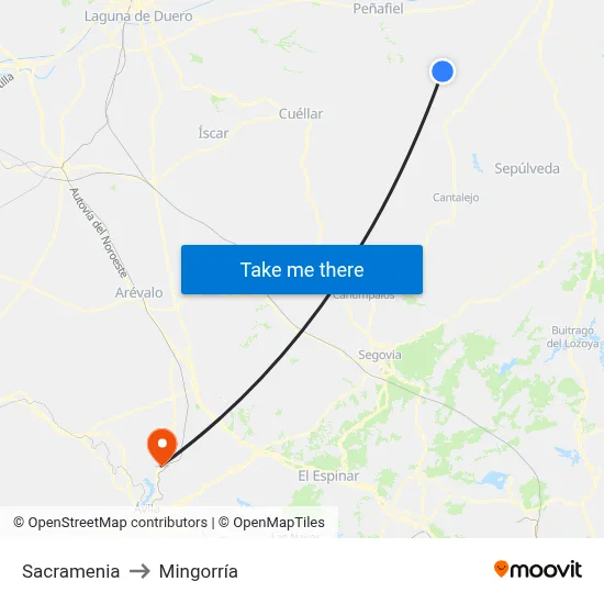 Sacramenia to Mingorría map