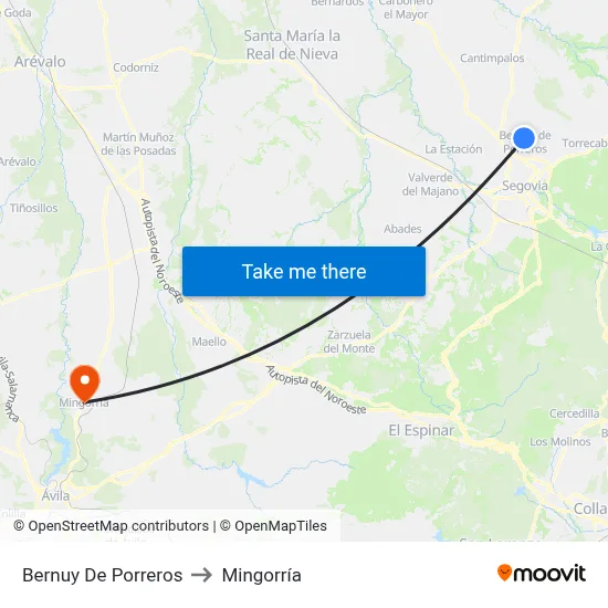 Bernuy De Porreros to Mingorría map