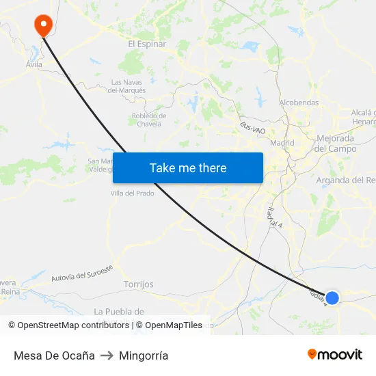 Mesa De Ocaña to Mingorría map