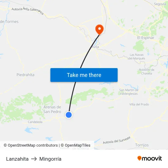 Lanzahíta to Mingorría map
