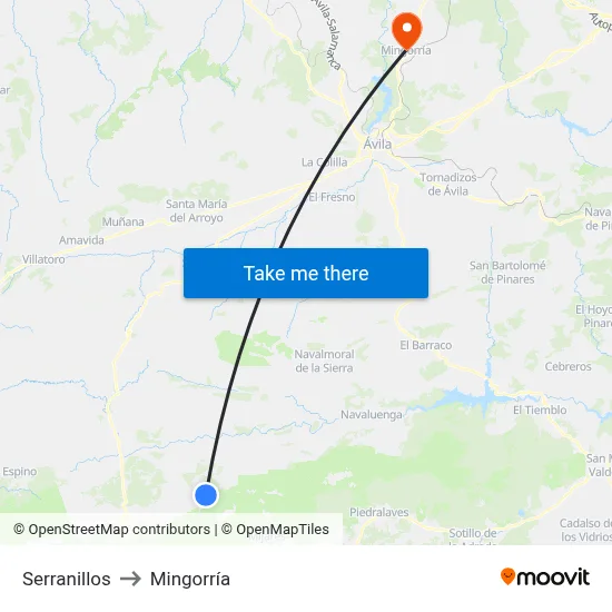 Serranillos to Mingorría map