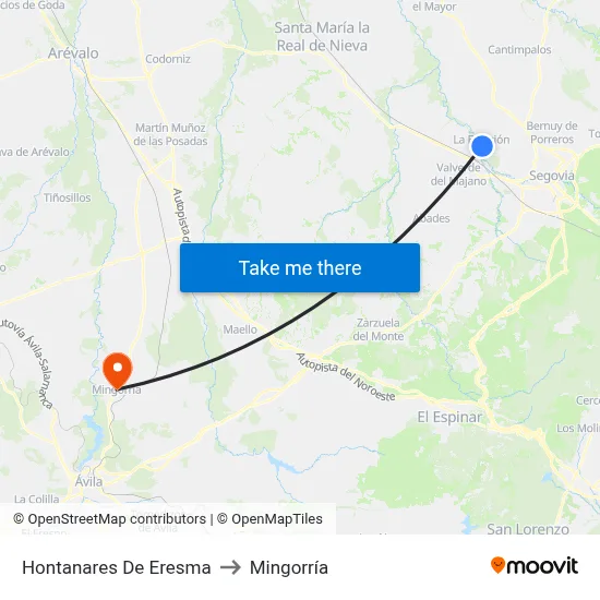 Hontanares De Eresma to Mingorría map