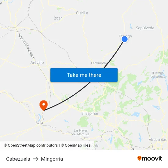 Cabezuela to Mingorría map