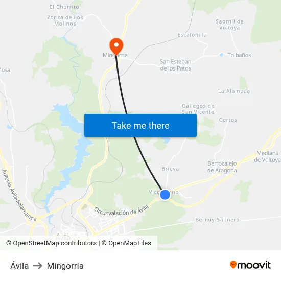 Ávila to Mingorría map