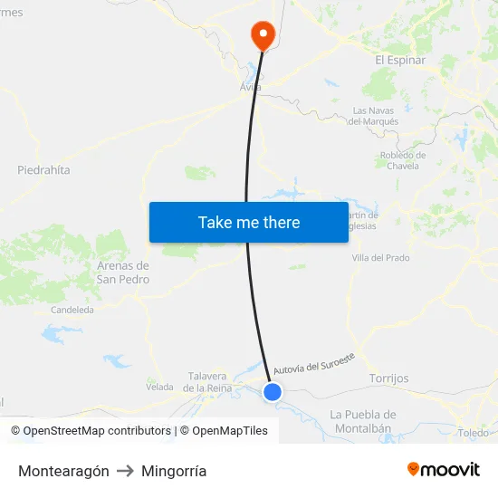 Montearagón to Mingorría map
