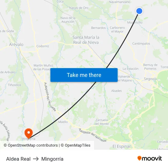 Aldea Real to Mingorría map