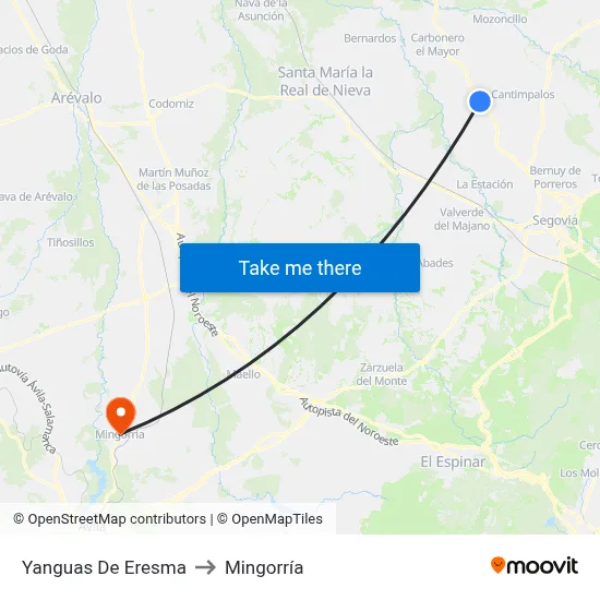 Yanguas De Eresma to Mingorría map