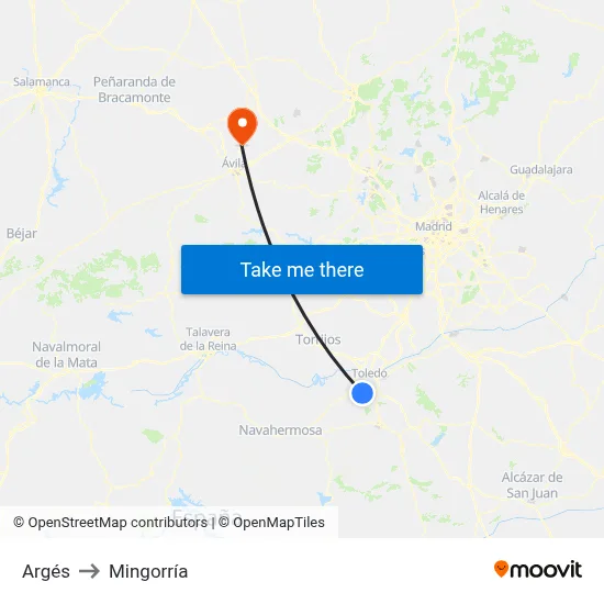 Argés to Mingorría map