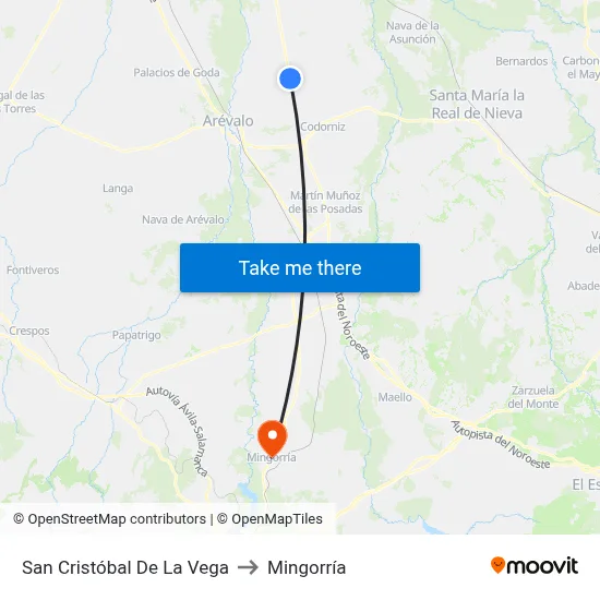 San Cristóbal De La Vega to Mingorría map