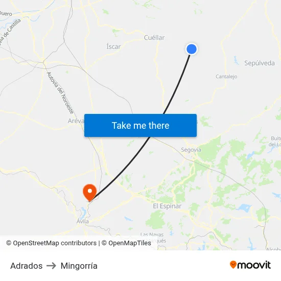 Adrados to Mingorría map