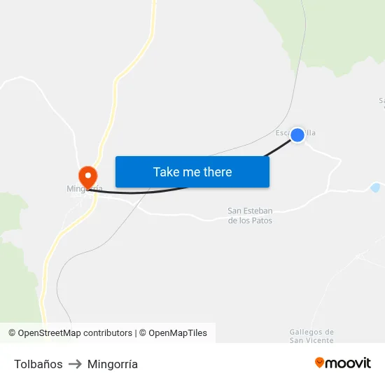 Tolbaños to Mingorría map