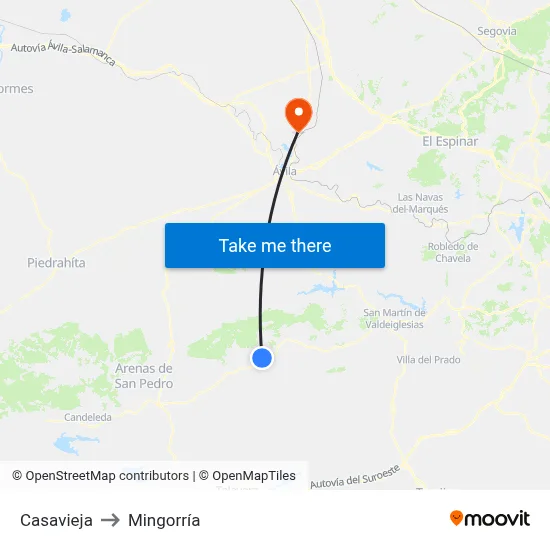 Casavieja to Mingorría map
