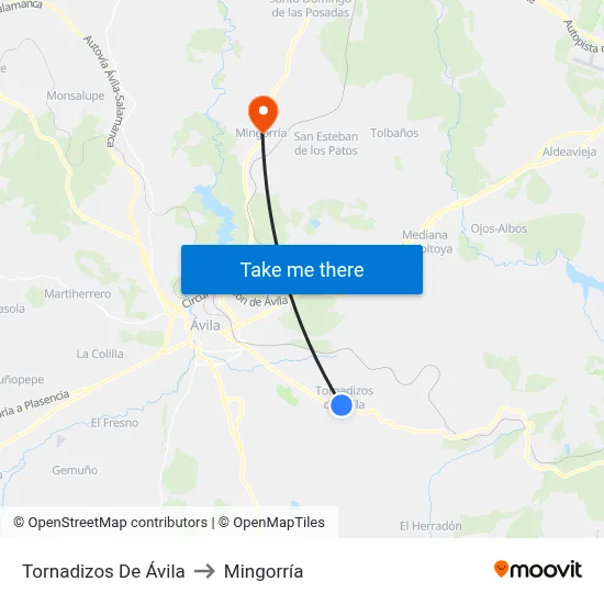 Tornadizos De Ávila to Mingorría map